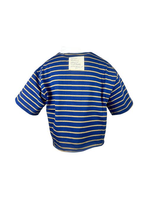 polo donna cropped a righe blu e cammello Noumeno Concept | T100-16000ORIGANO/OCEANO